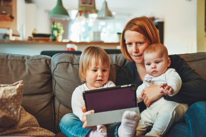 Family with tablet